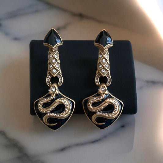 Black Enamel Serpent Earrings