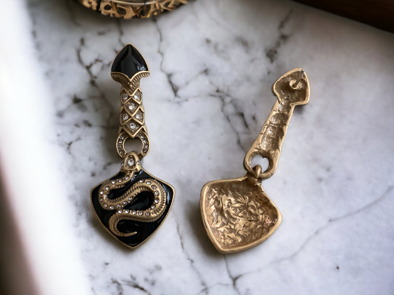 Black Enamel Serpent Earrings