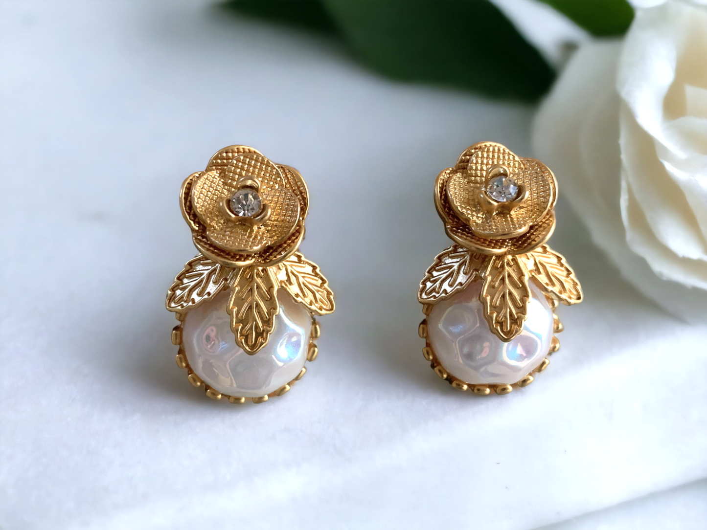 Floral Simulated Baroque Pearl Earrings
