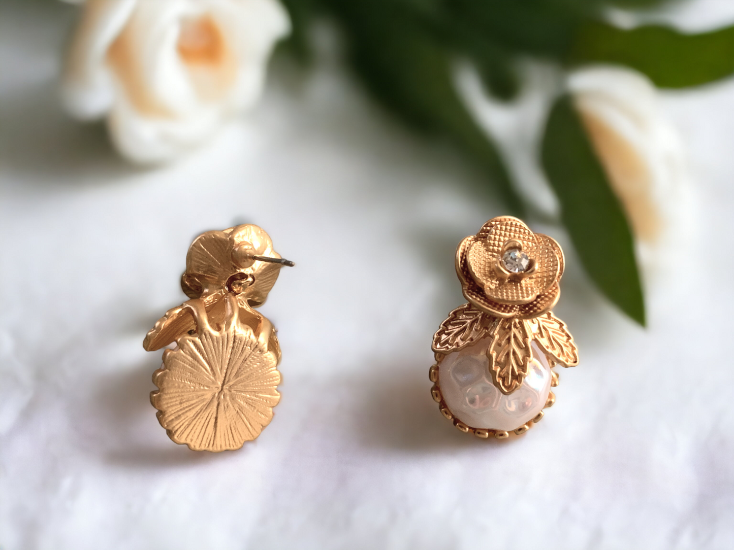 Floral Simulated Baroque Pearl Earrings