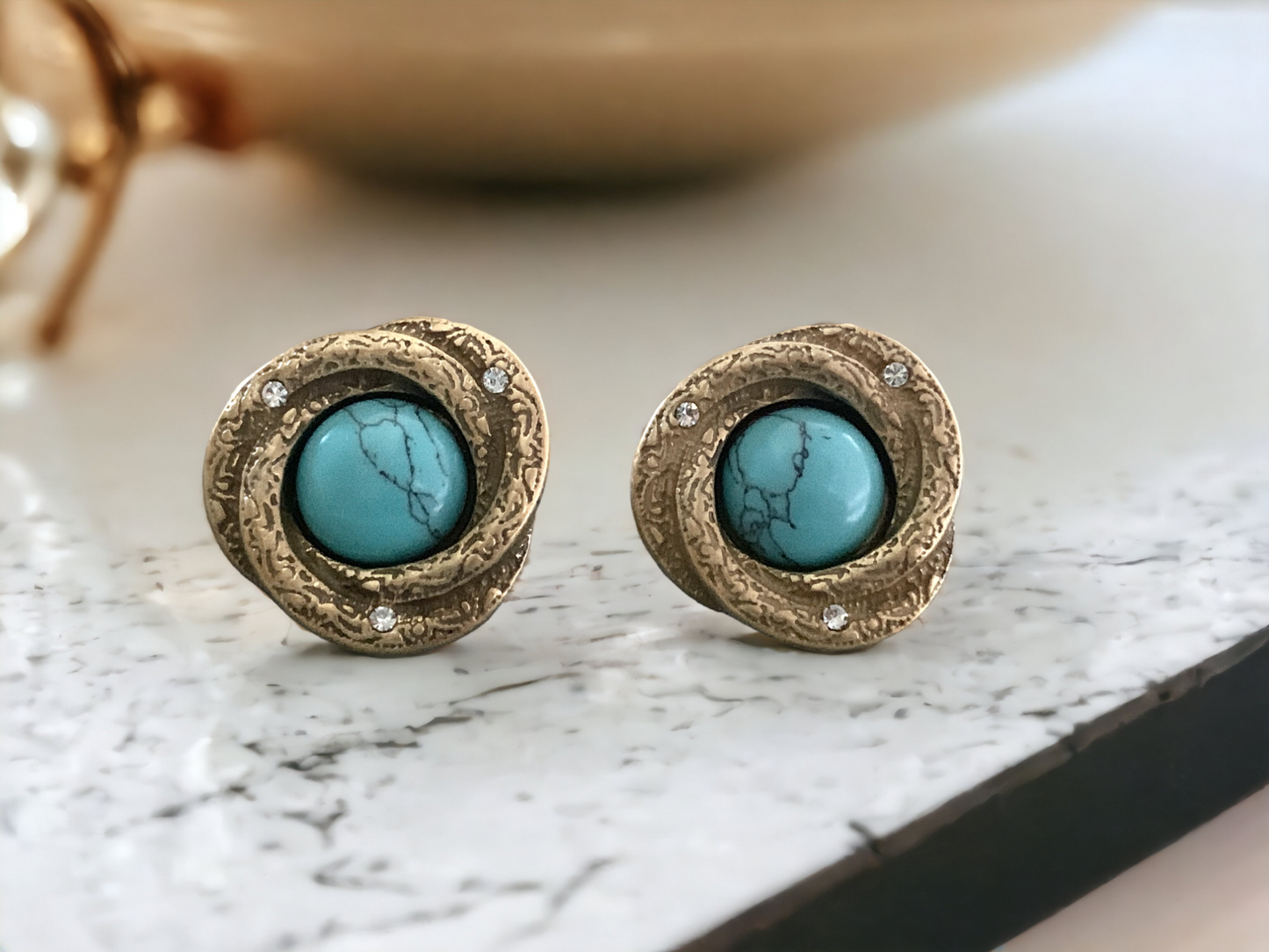 Turquoise Bird Nest Stud Earrings