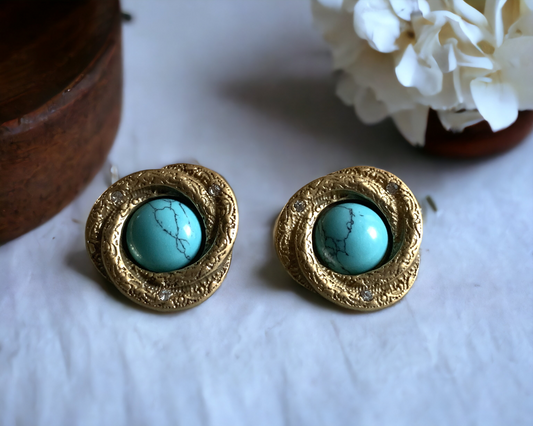 Turquoise Bird Nest Stud Earrings