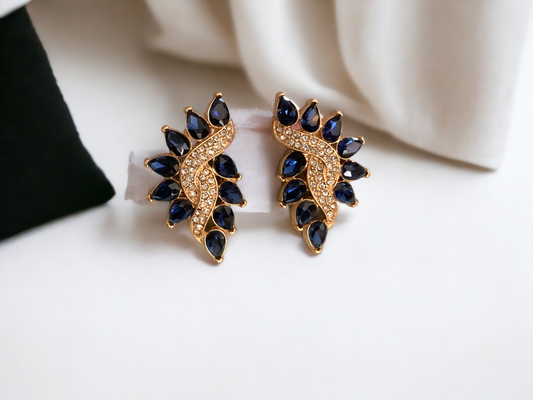 Blue Sparkly Leaf Shape Earrings