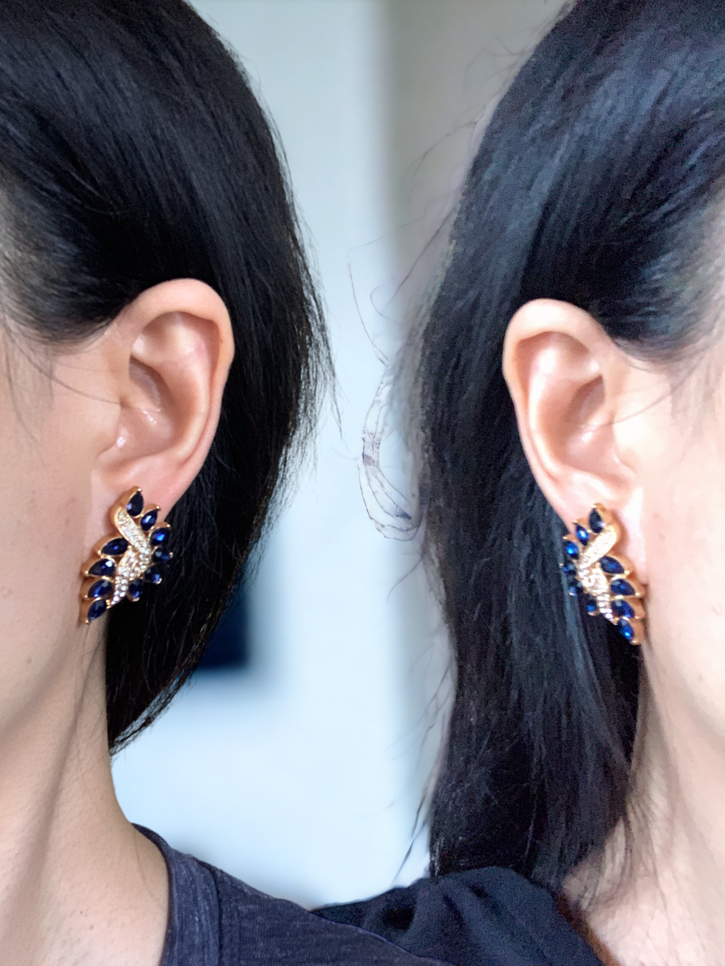 Blue Sparkly Leaf Shape Earrings