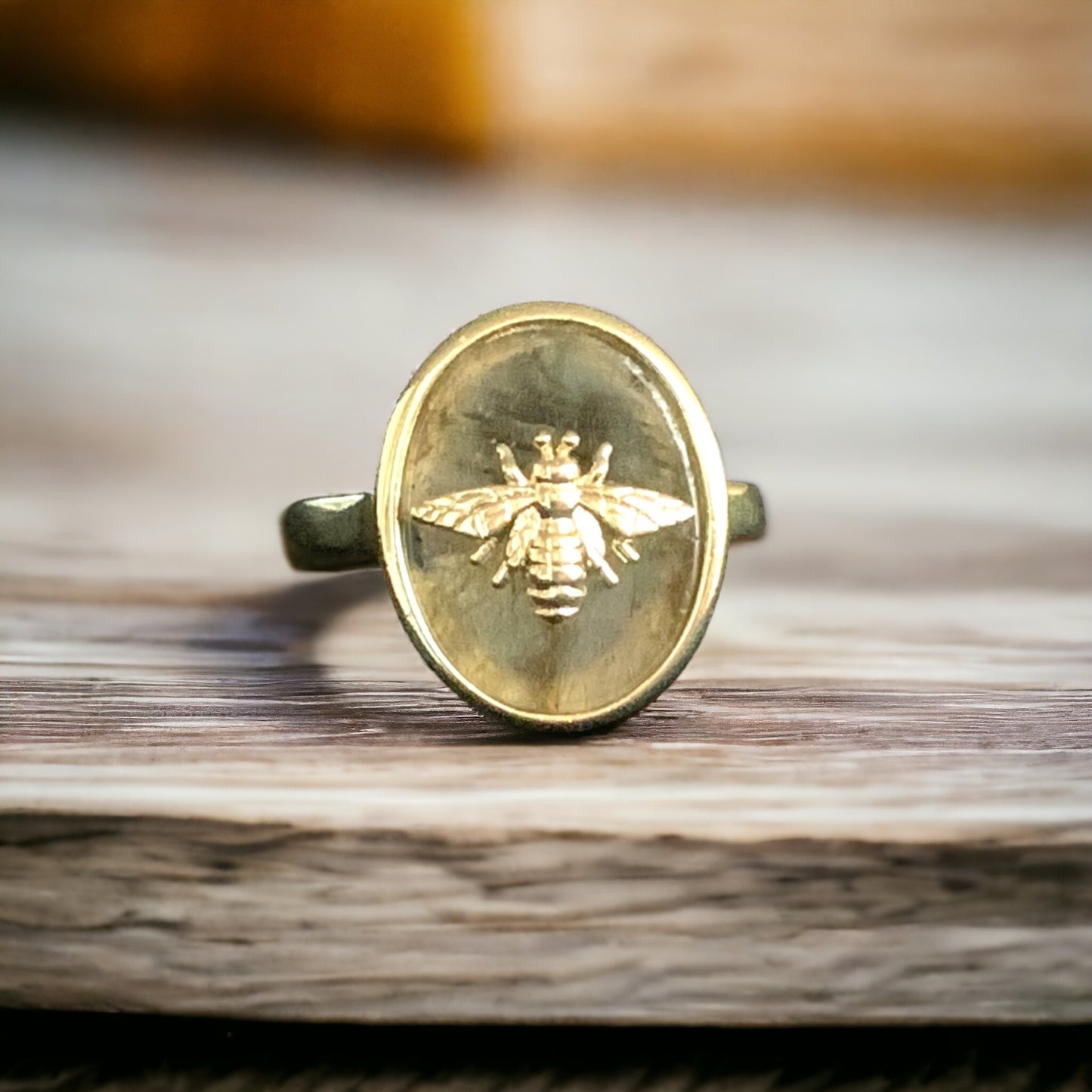 Natural Labradorite Bee Signet Ring