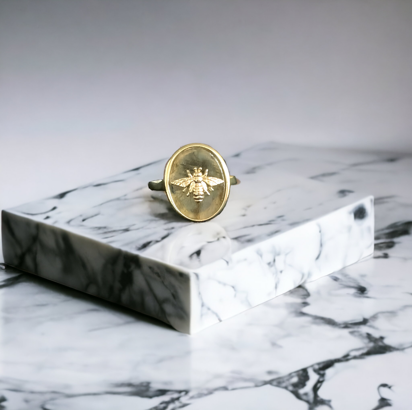 Natural Labradorite Bee Signet Ring