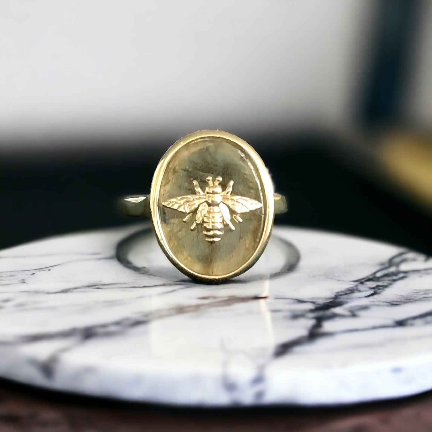 Natural Labradorite Bee Signet Ring