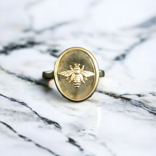 Natural Labradorite Bee Signet Ring