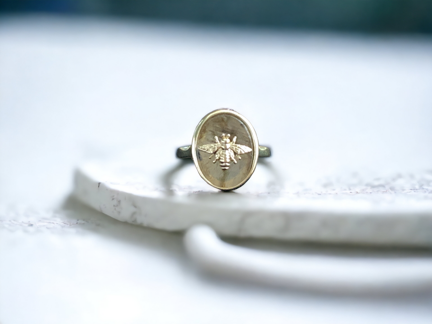Natural Labradorite Bee Signet Ring