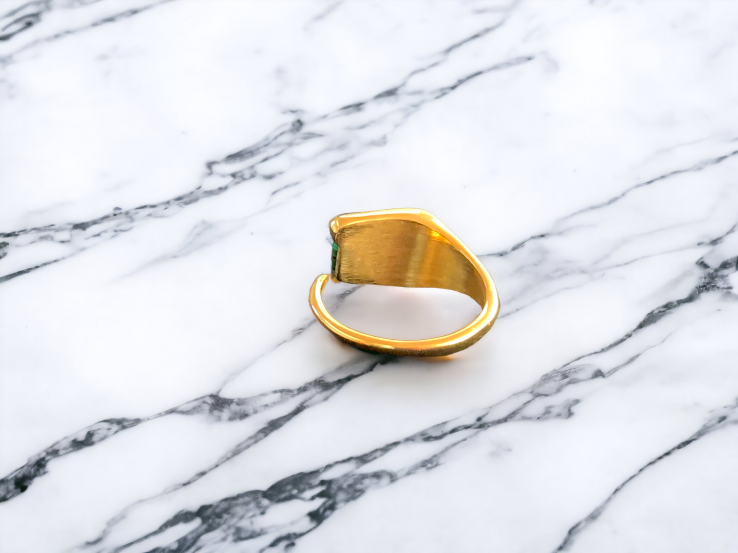 Green Square Signet Open Ring