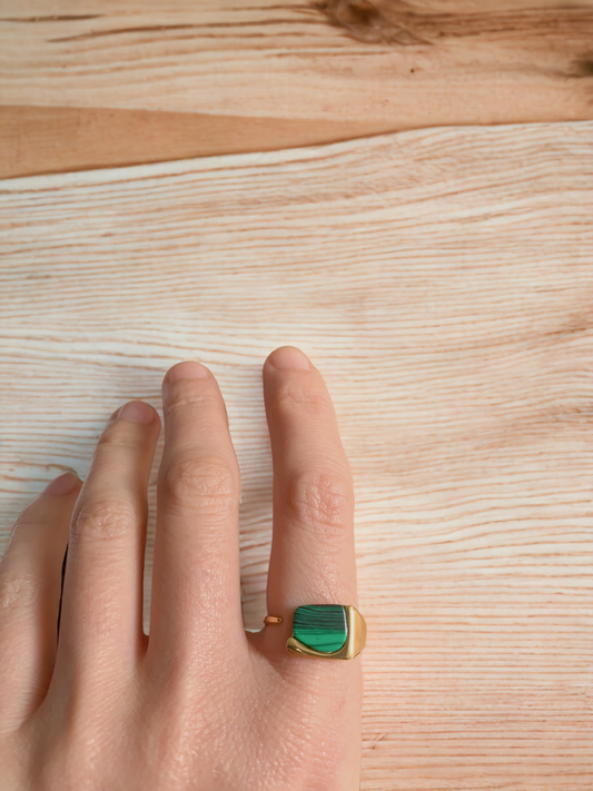 Green Square Signet Open Ring