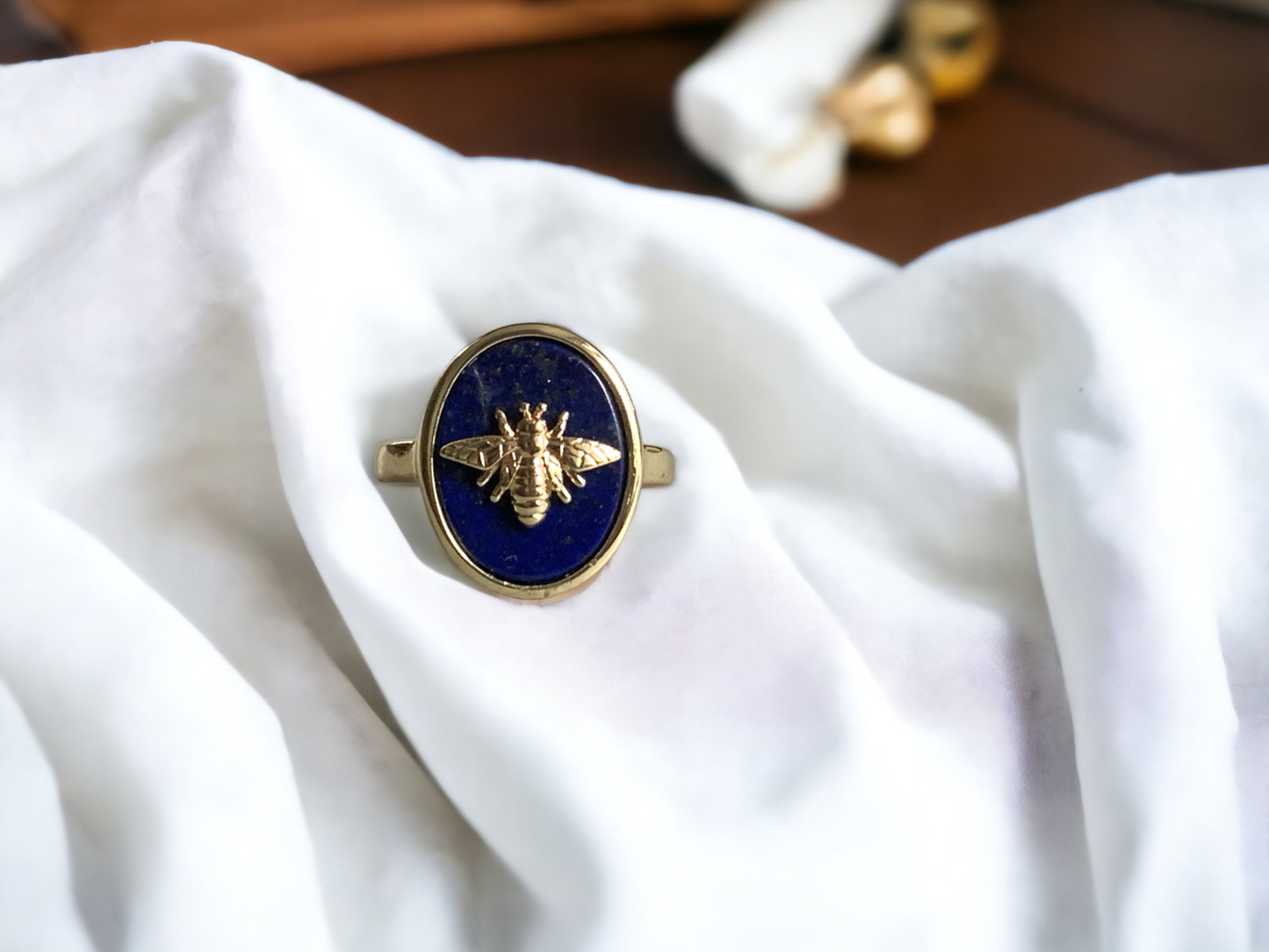 Lapis Lazuli Bumble Bee Signet Ring