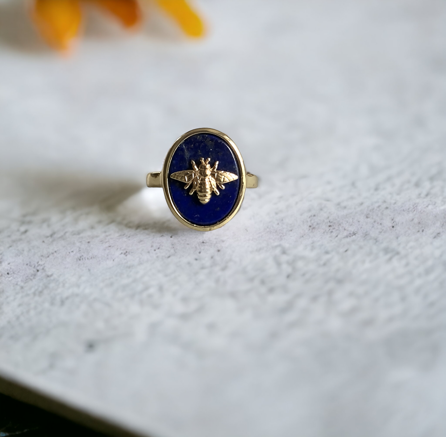Lapis Lazuli Bumble Bee Signet Ring