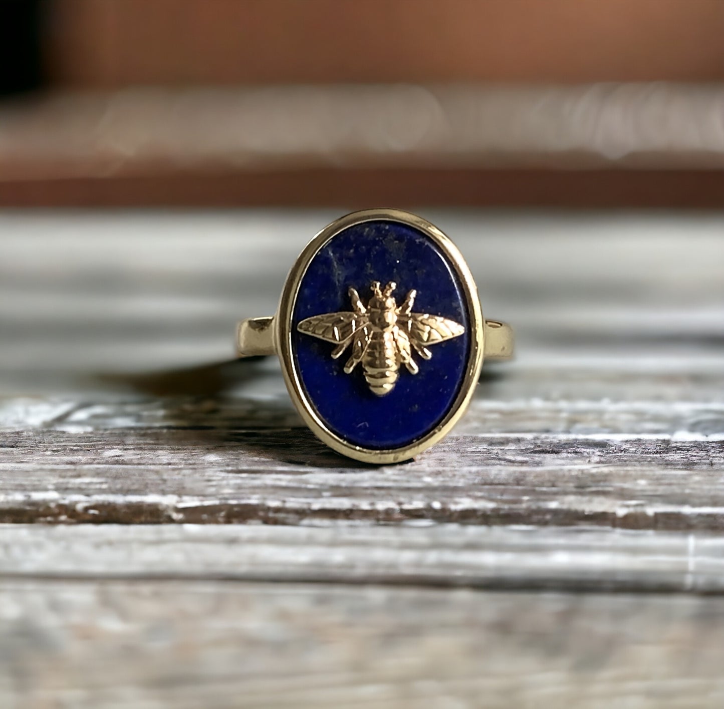 Lapis Lazuli Bumble Bee Signet Ring
