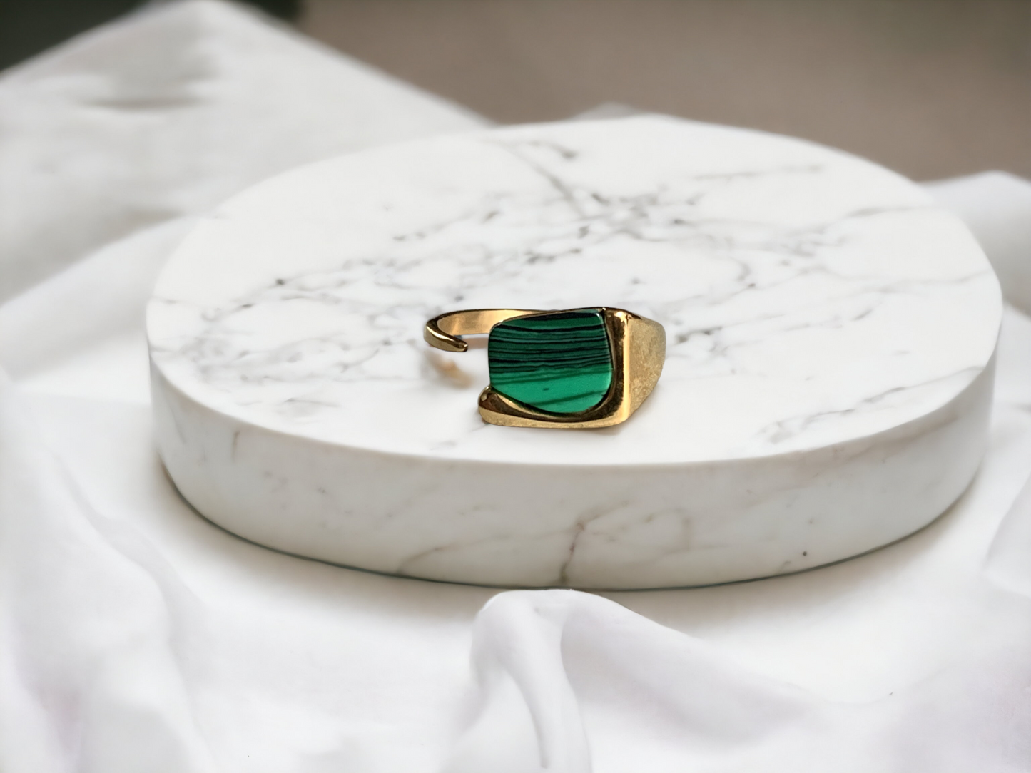 Green Square Signet Open Ring