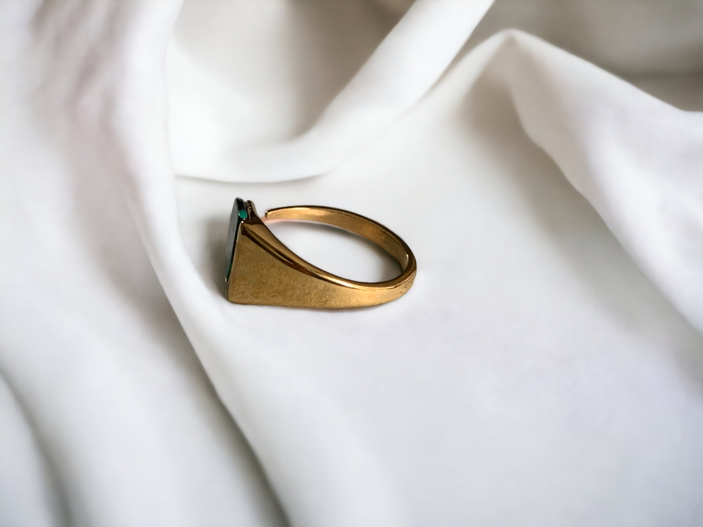 Green Square Signet Open Ring