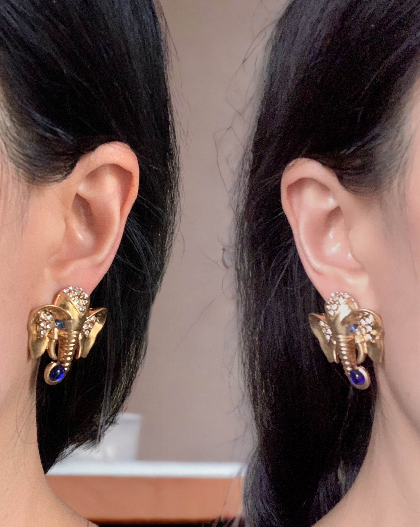 Blue Rhinestone Elephant Earrings