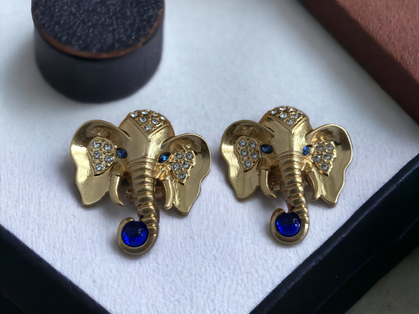 Blue Rhinestone Elephant Earrings