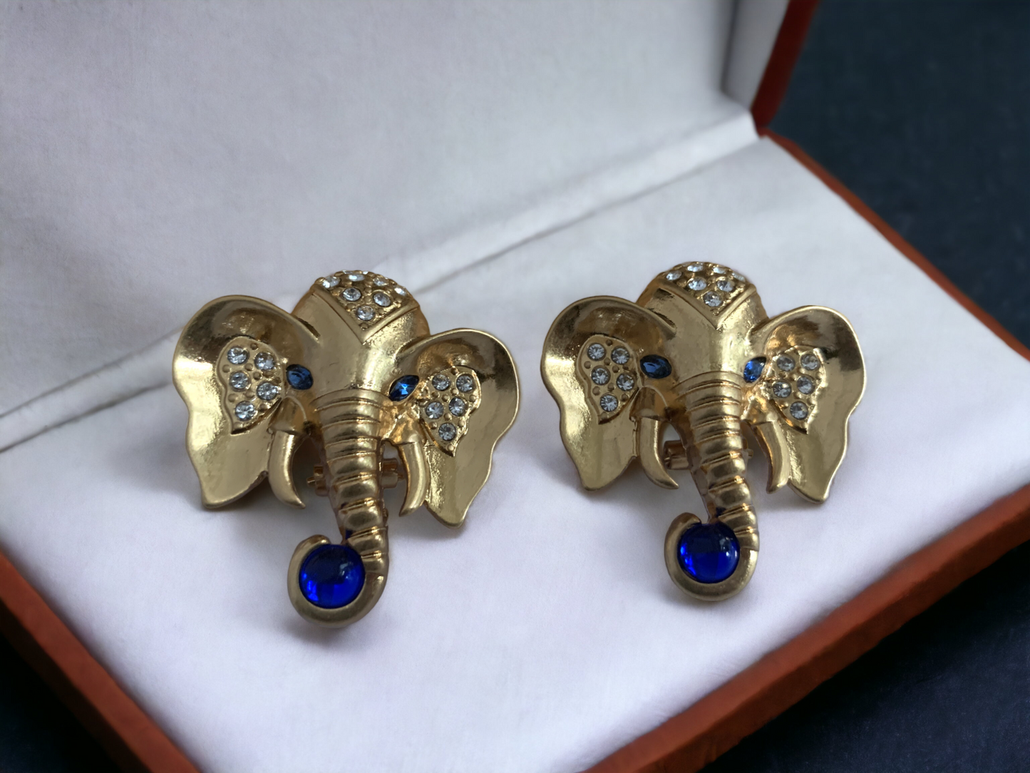 Blue Rhinestone Elephant Earrings