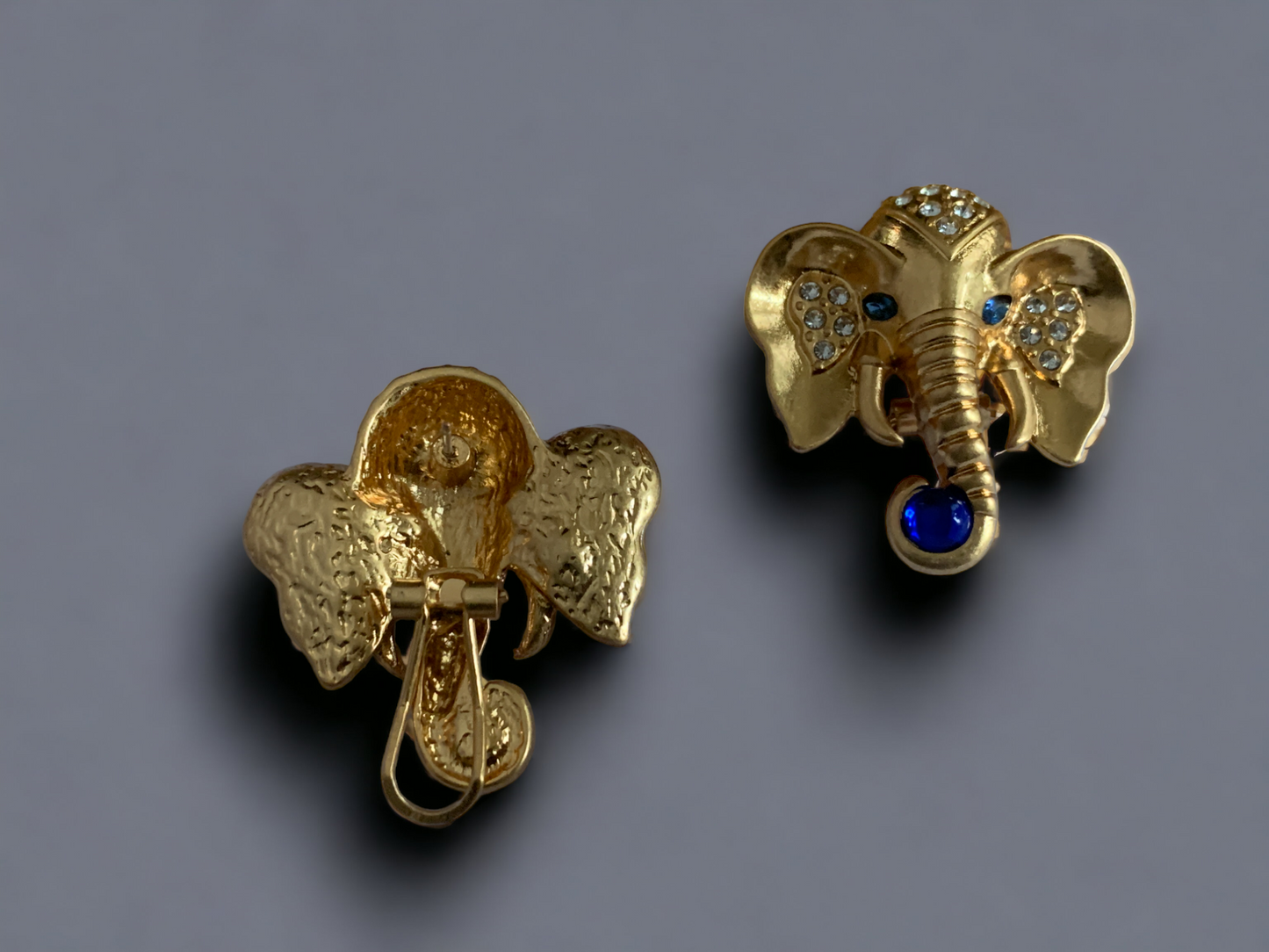 Blue Rhinestone Elephant Earrings