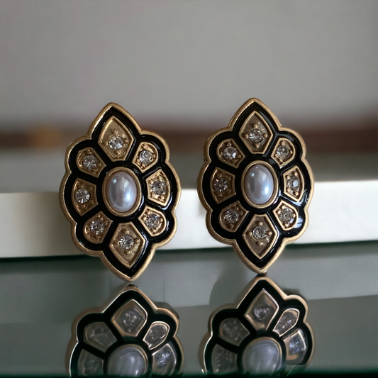 Black Enamel Clip On Earrings
