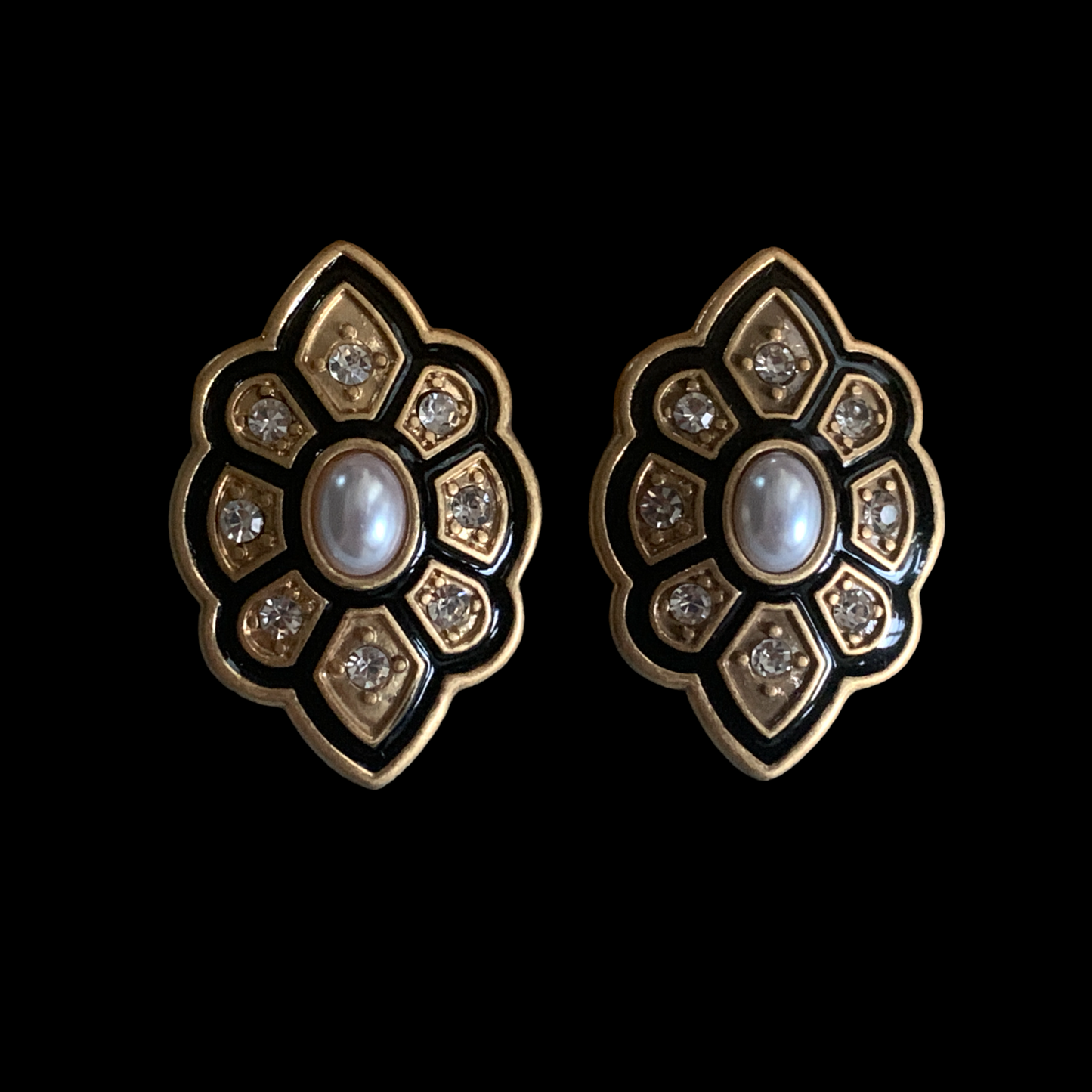 Black Enamel Clip On Earrings