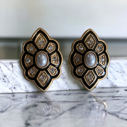 Black Enamel Clip On Earrings