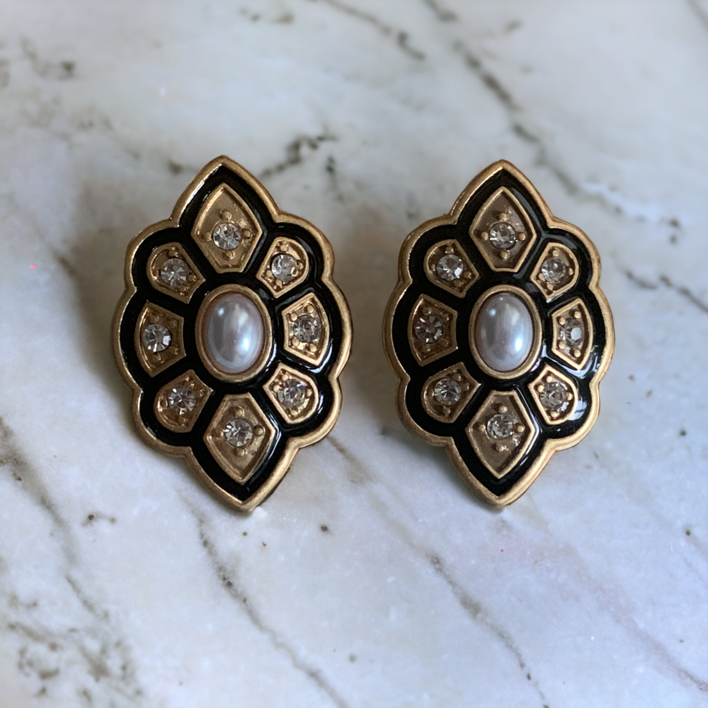Black Enamel Clip On Earrings