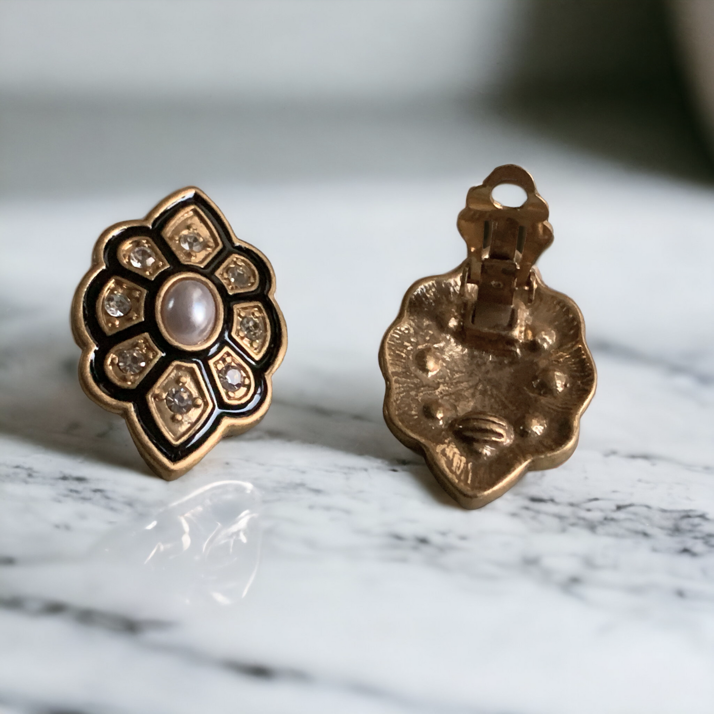 Black Enamel Clip On Earrings