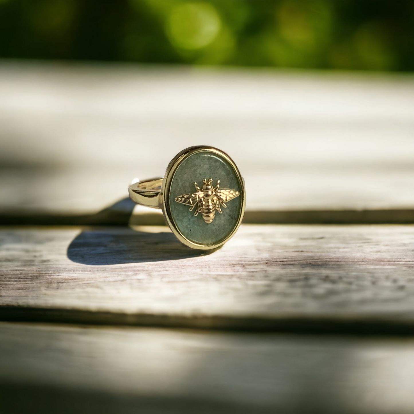 Natural Aventurine Bee Signet Ring