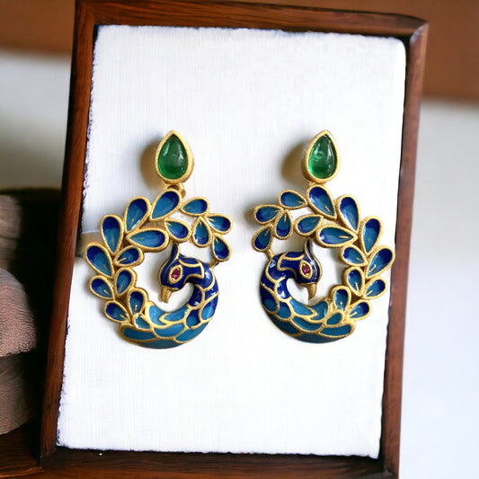 Enamel Peacock Stud Earrings