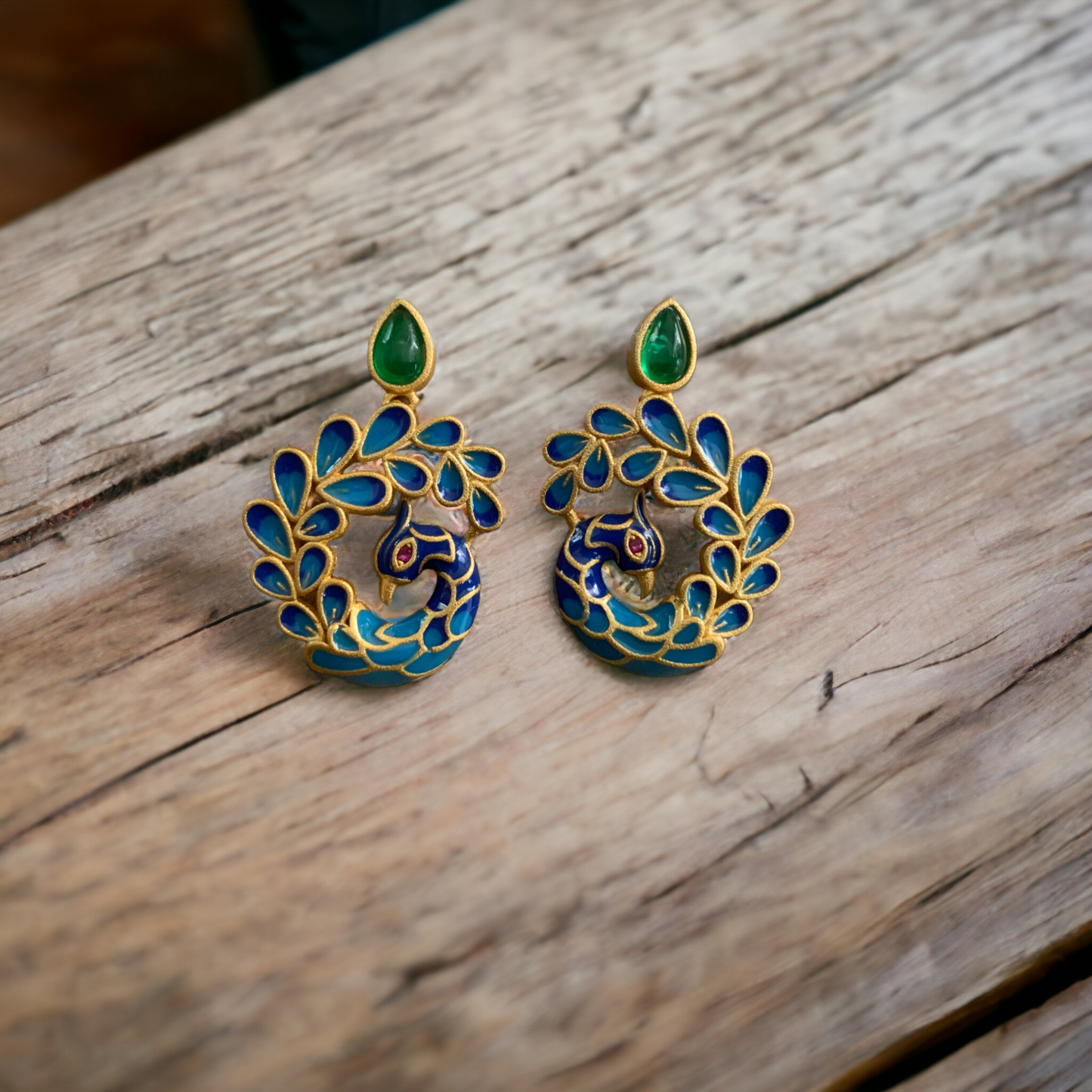 Enamel Peacock Stud Earrings
