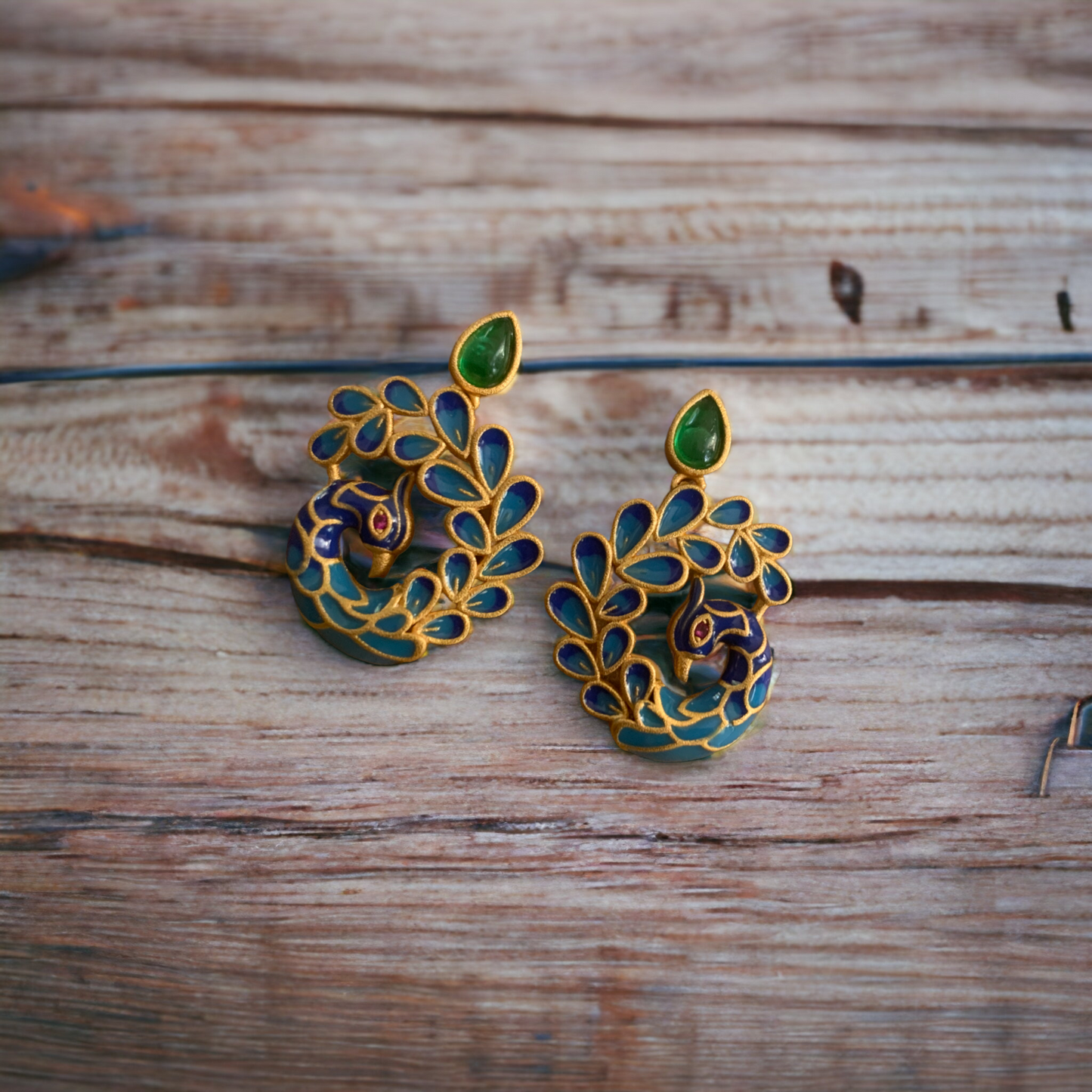 Enamel Peacock Stud Earrings