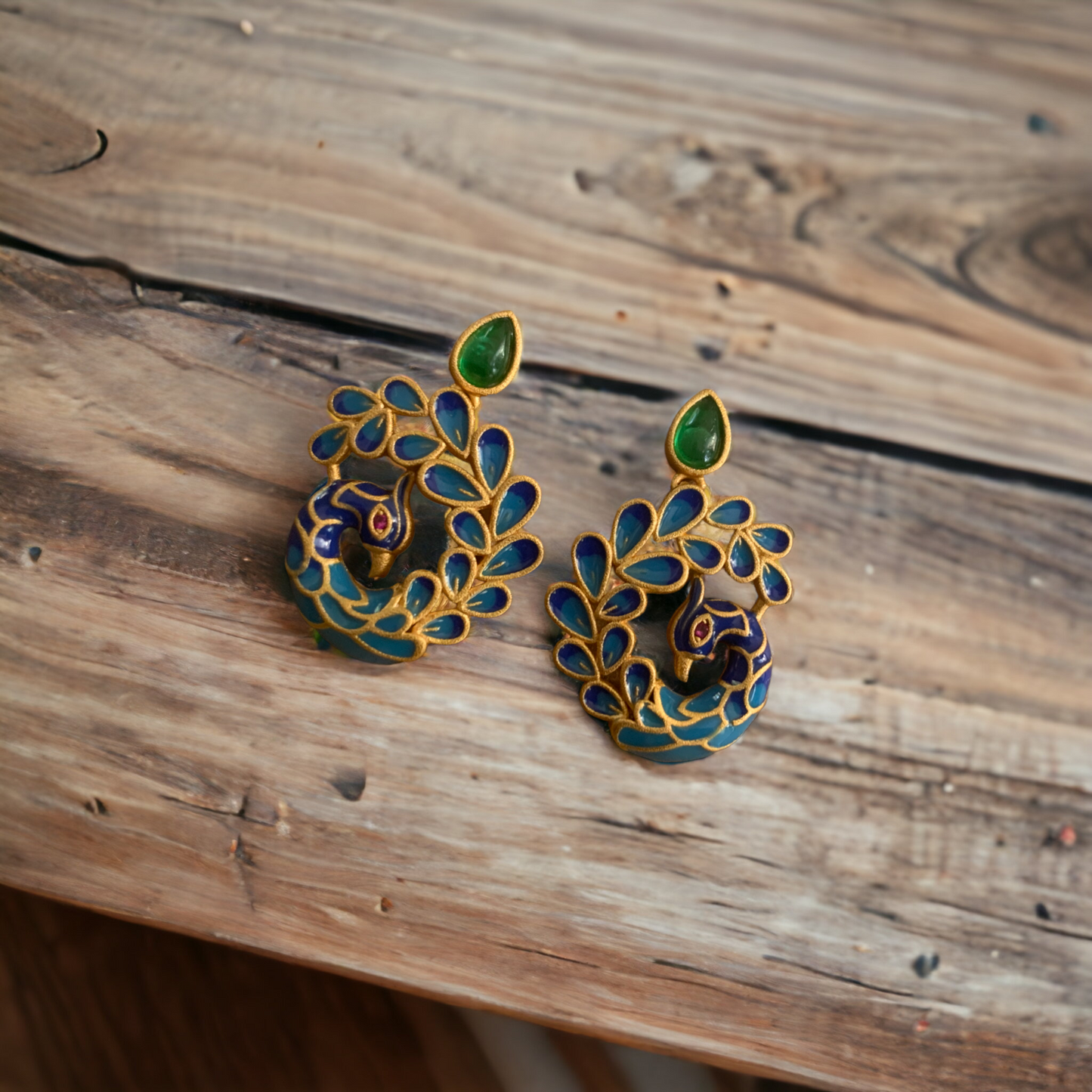Enamel Peacock Stud Earrings