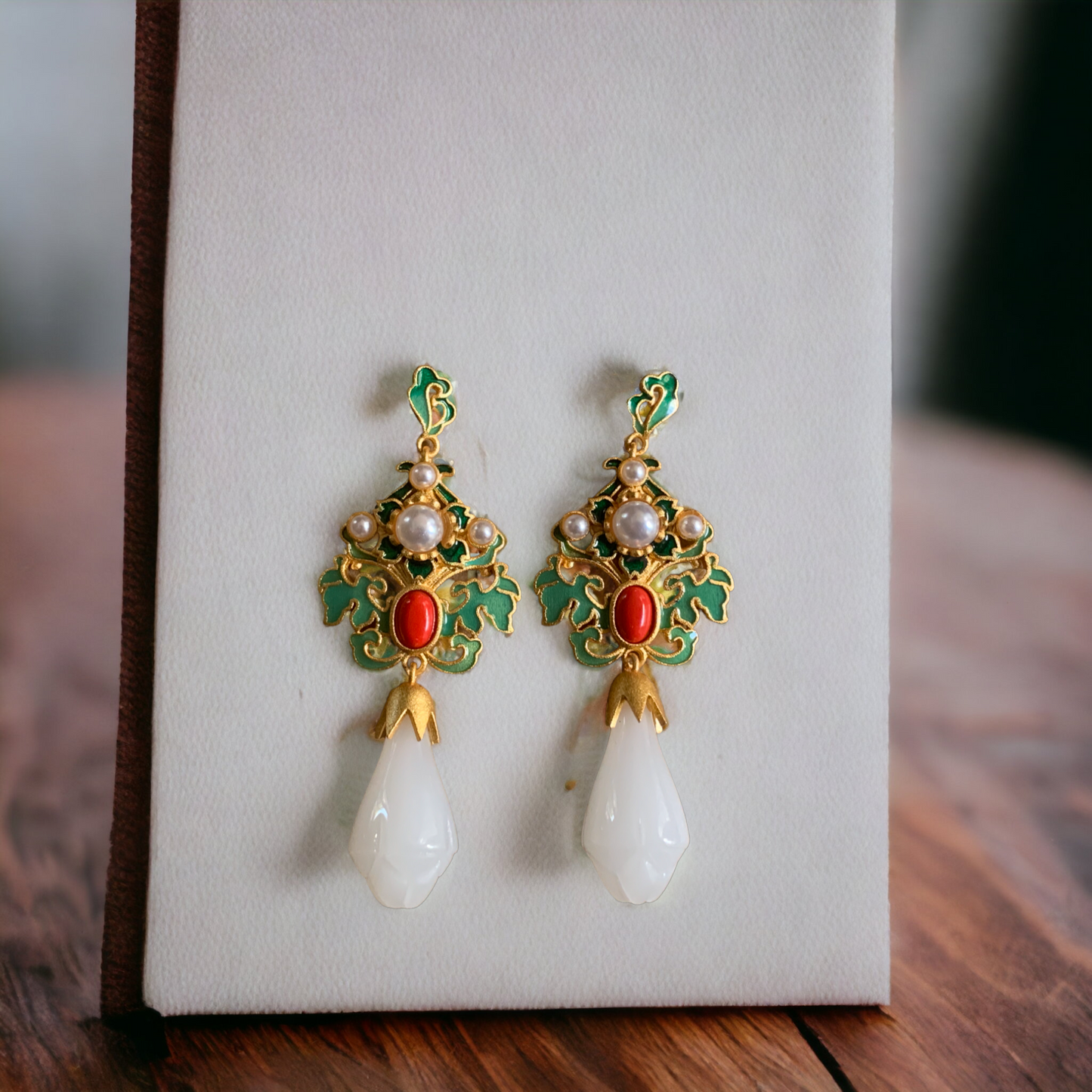 Cloisonne Enamel Vintage Design Magnolia Earrings