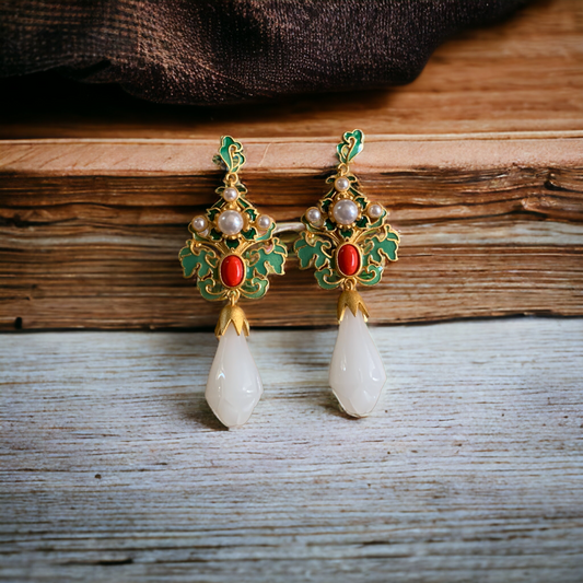 Cloisonne Enamel Vintage Design Magnolia Earrings