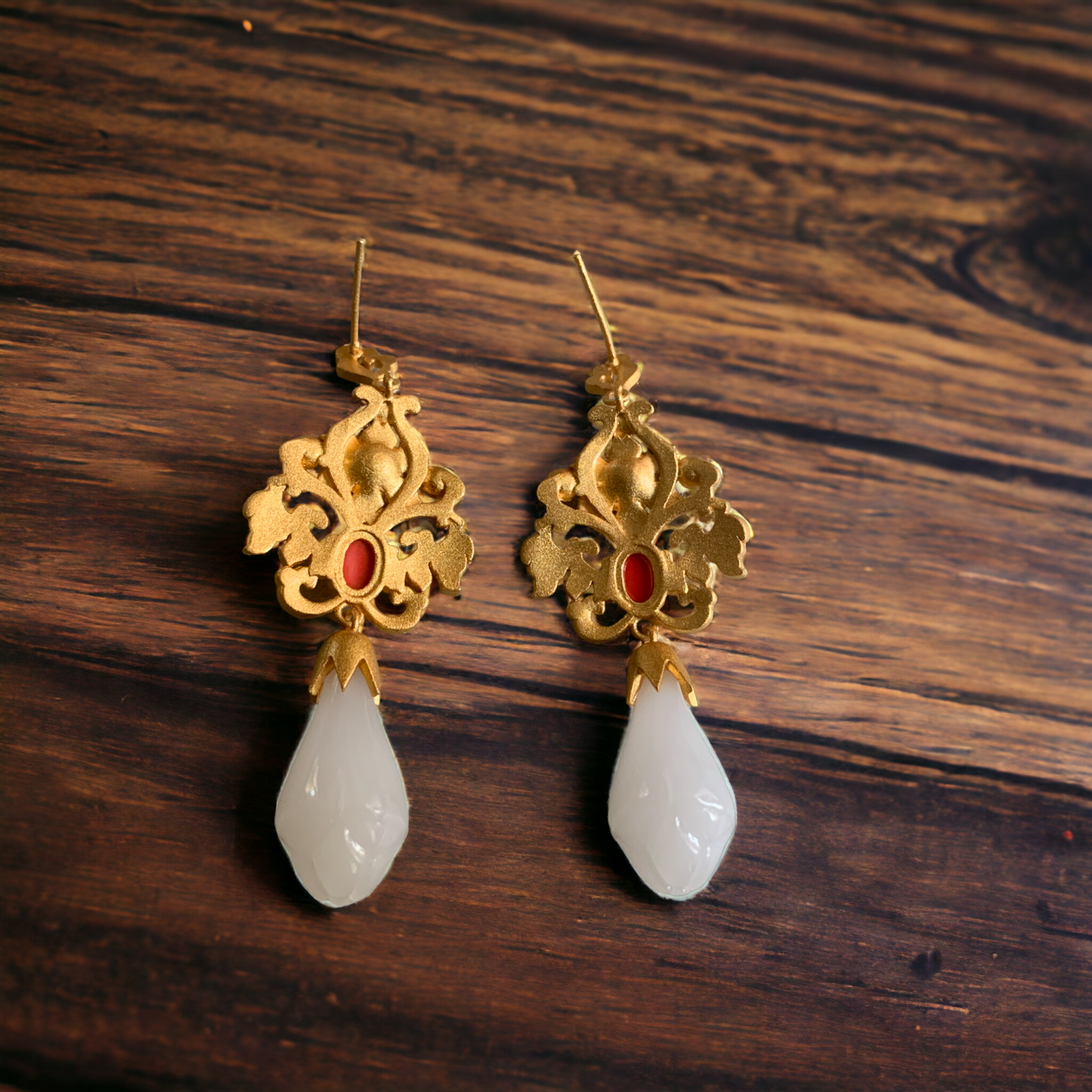Cloisonne Enamel Vintage Design Magnolia Earrings