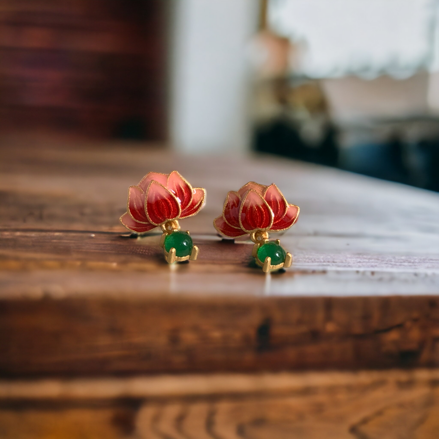Lotus Flower Enamel Earrings