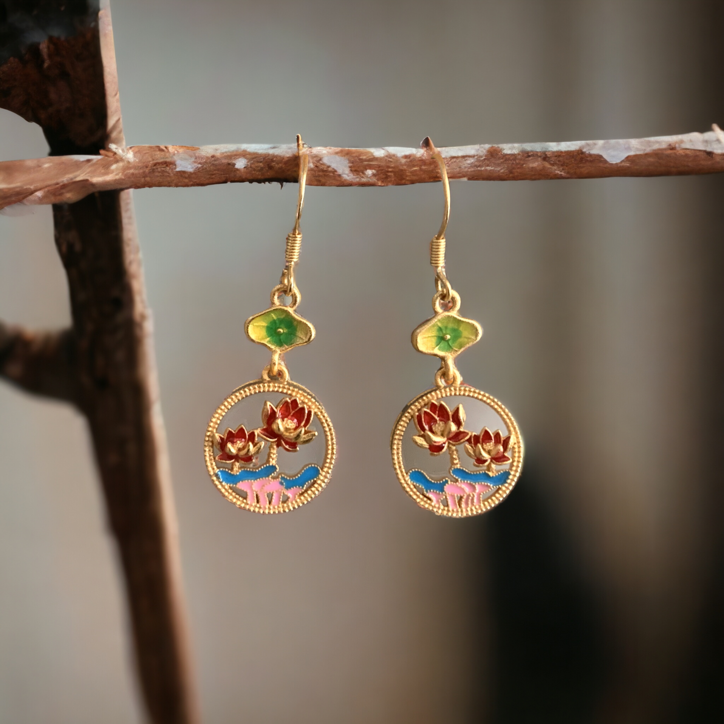 Lotus Flower Enamel Earring