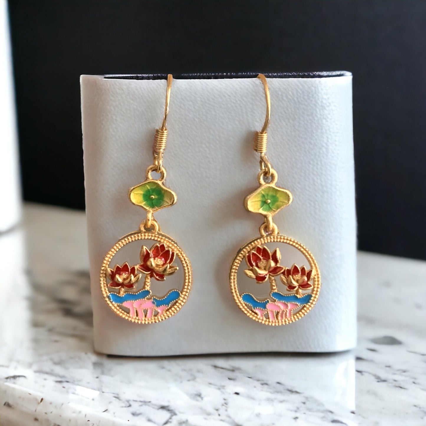Lotus Flower Enamel Earring