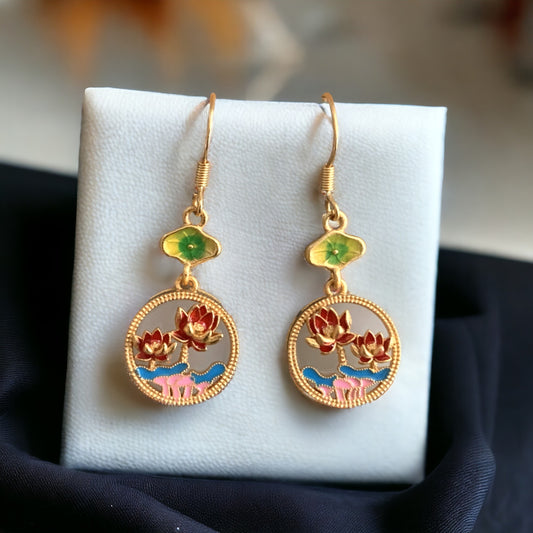 Lotus Flower Enamel Earring