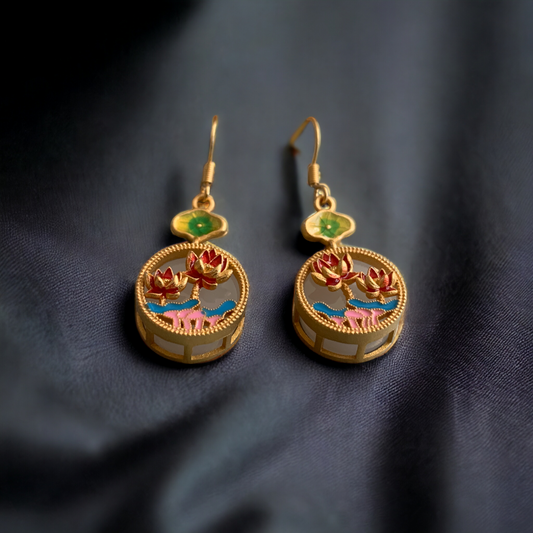 Lotus Flower Enamel Earring
