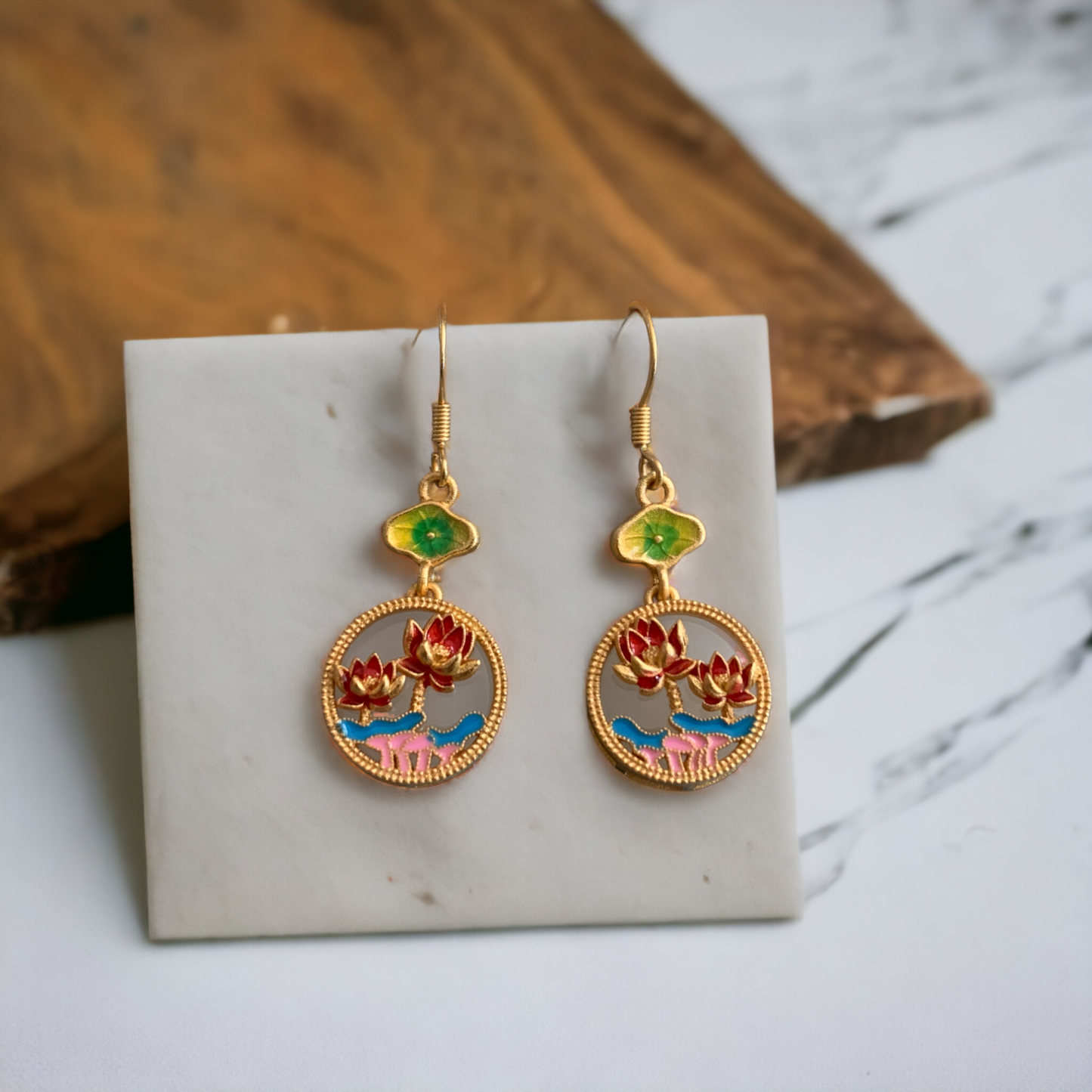 Lotus Flower Enamel Earring