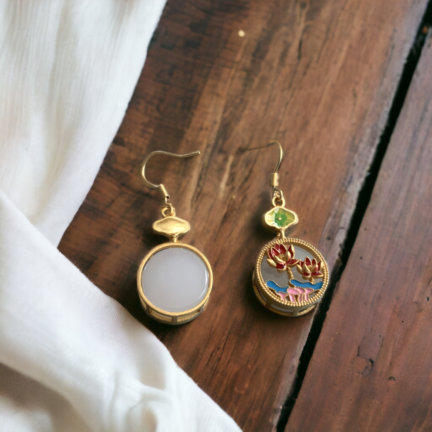 Lotus Flower Enamel Earring
