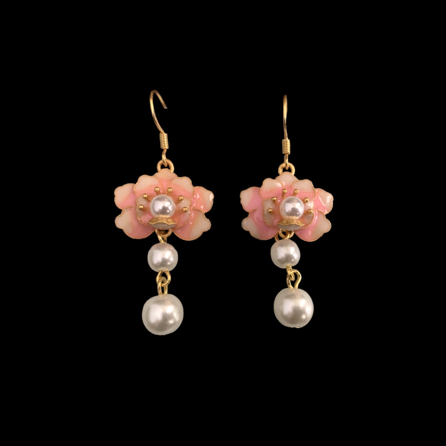 Lotus Flower Enamel Pearl Earrings