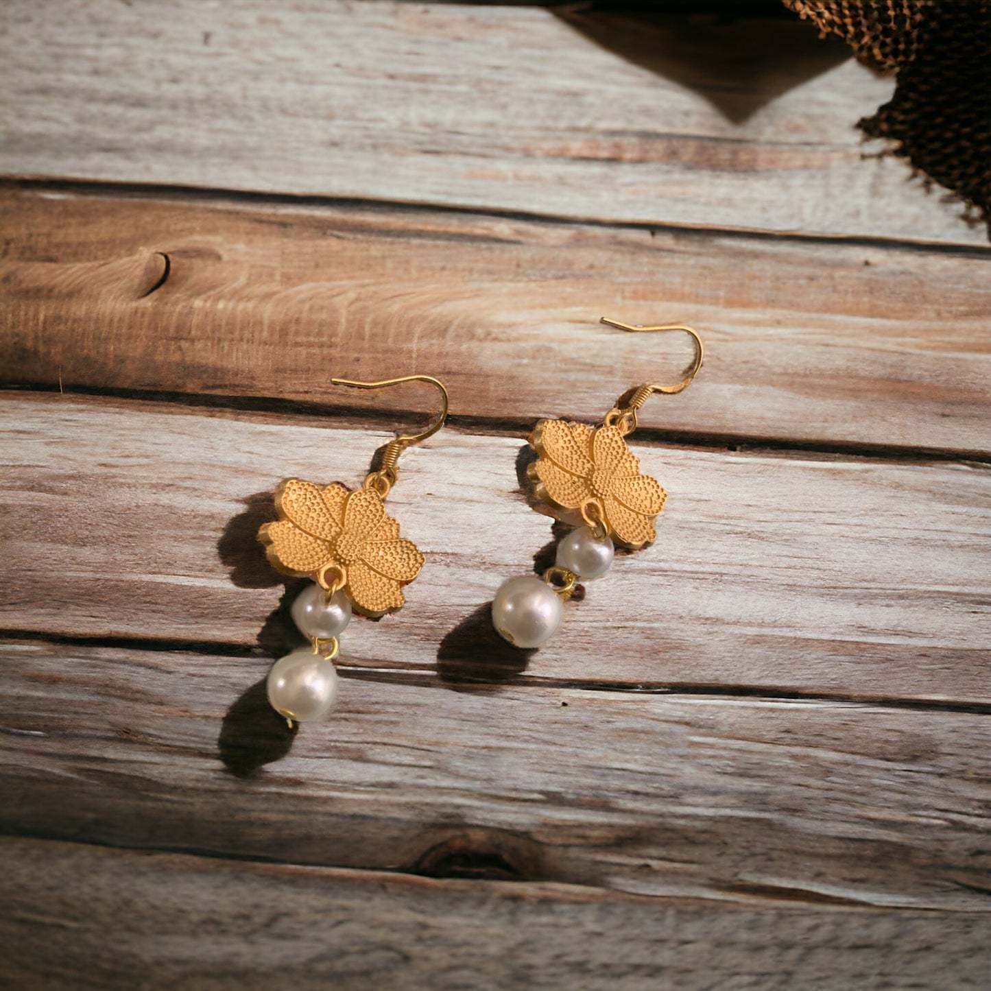 Lotus Flower Enamel Pearl Earrings