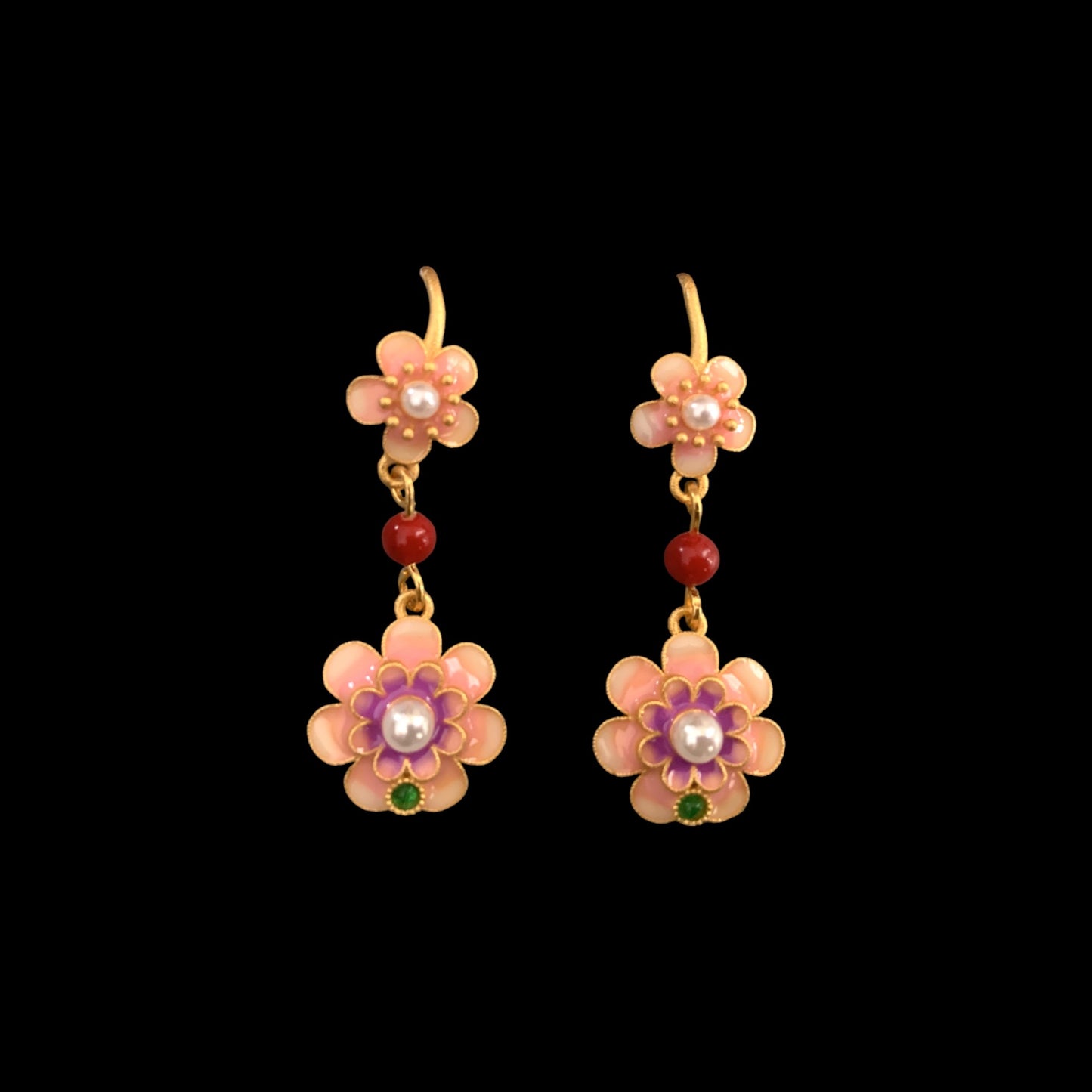 Camellia Pink Enamel Earrings