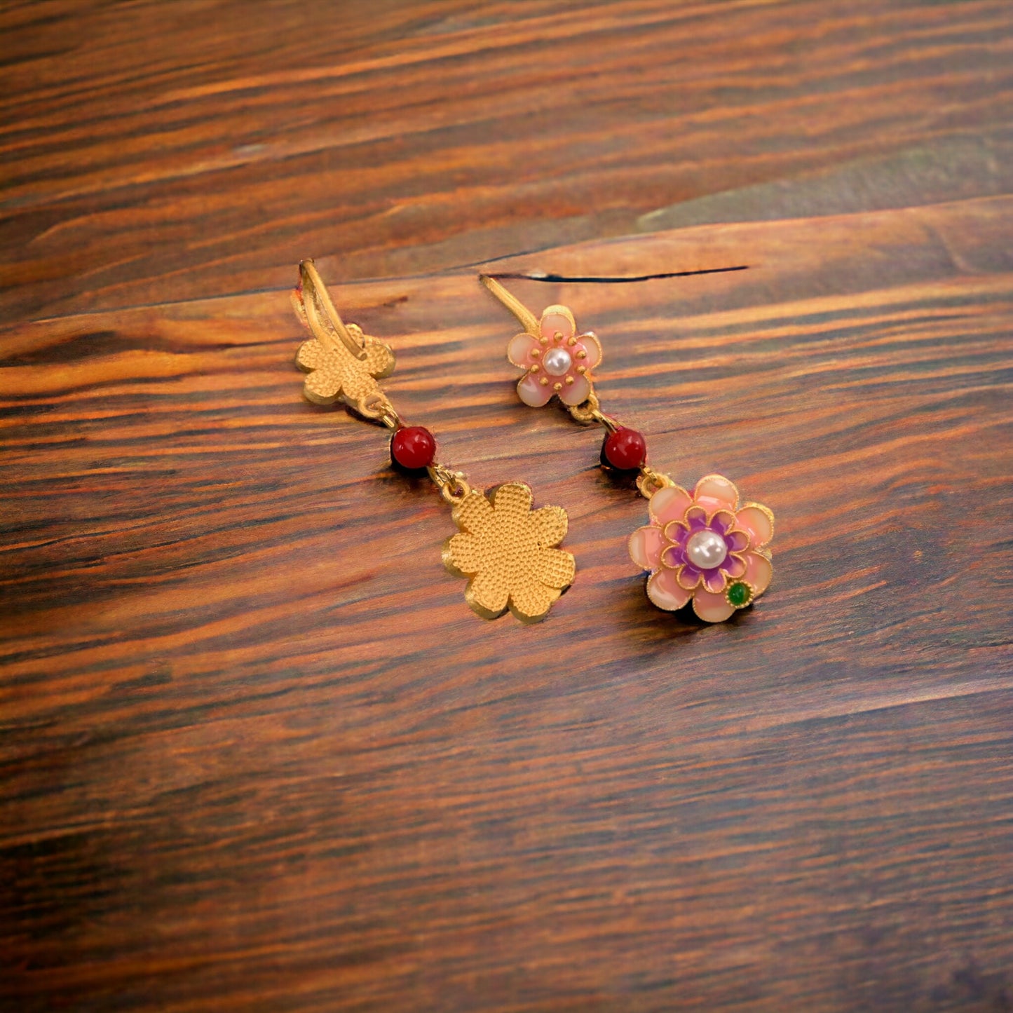 Camellia Pink Enamel Earrings