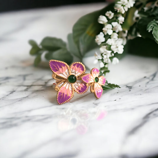 Double Butterfly Enamel Ring