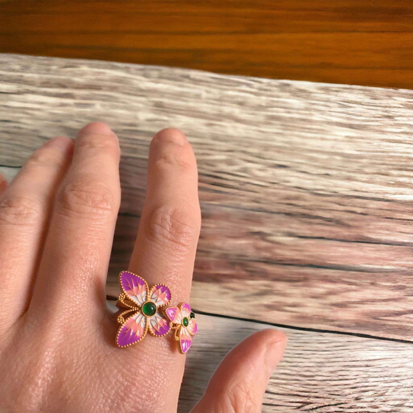 Double Butterfly Enamel Ring